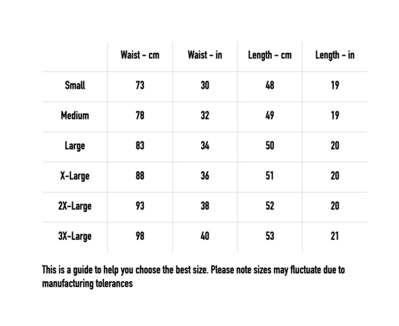 Size chart for Embroidered Logo Camo Shorts