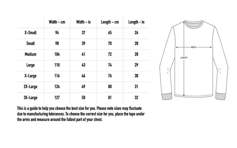 Size chart for Ashen Longsleeve - Black